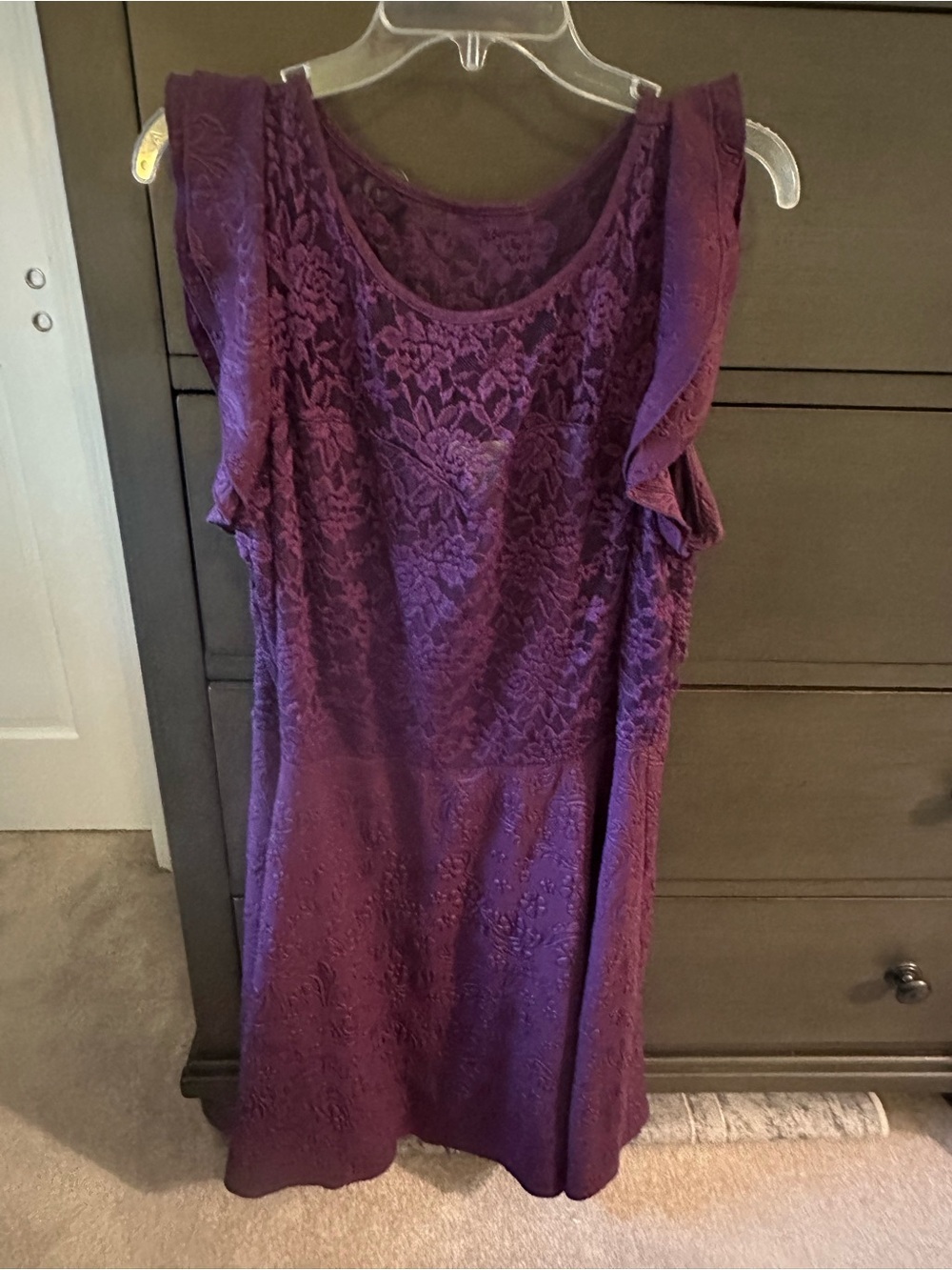 Love Squared Purple Lace Midi Dress with Flutter Sleeves